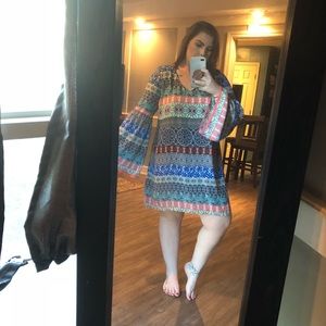 Patterned Bell Sleeve Dress